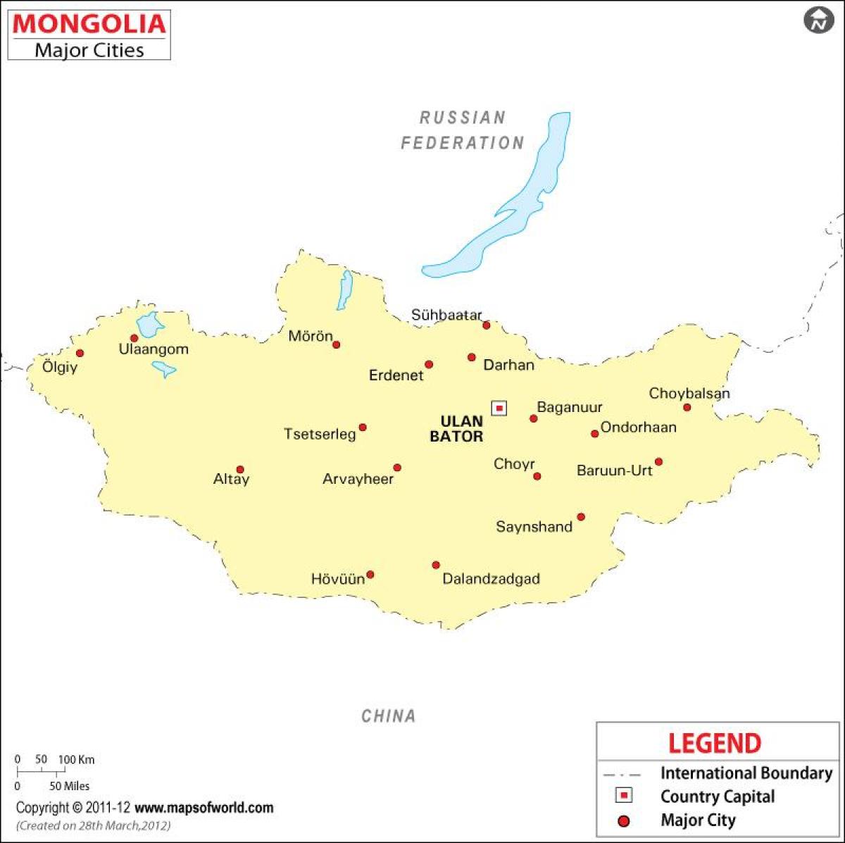 Карта Монголії з містами
