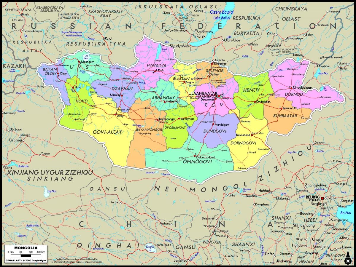 фізична карта Монголії